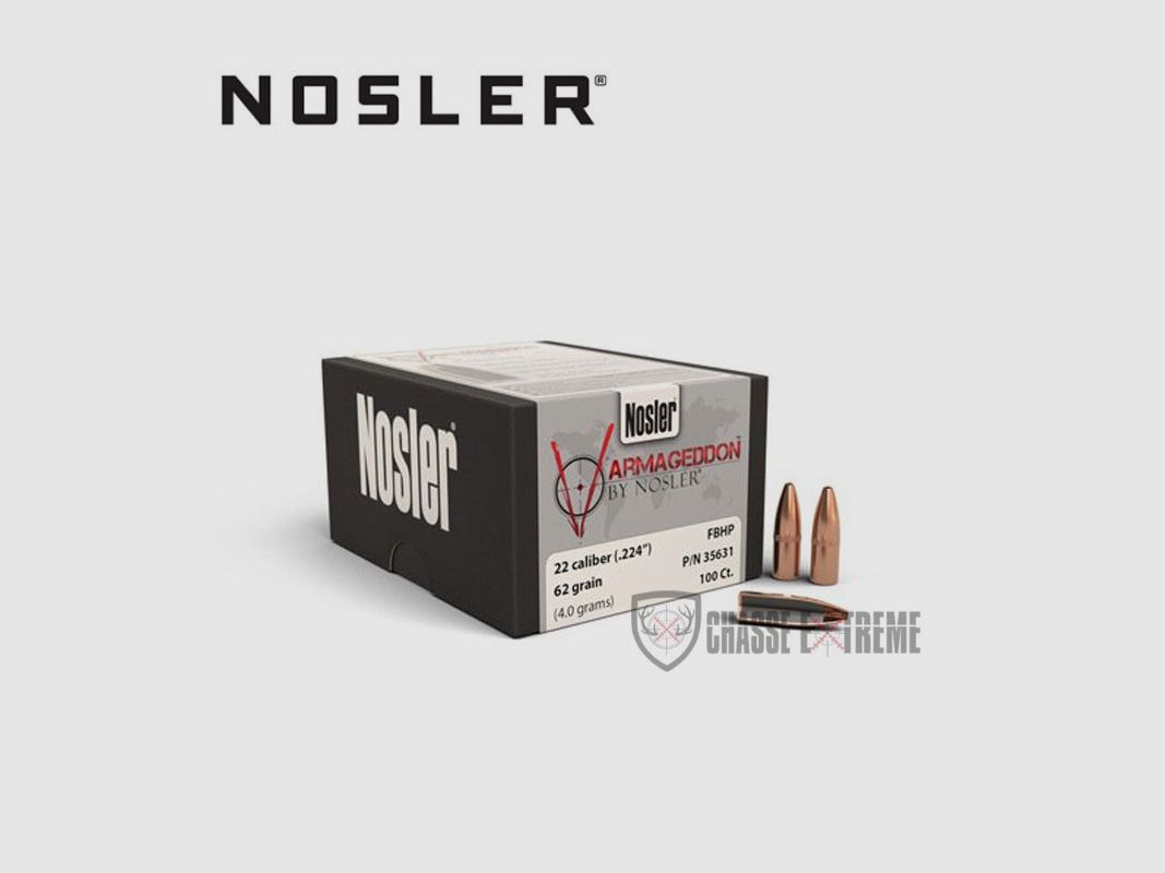 100 Geschosse NOSLER Kal.22 62 Gr Hpfb