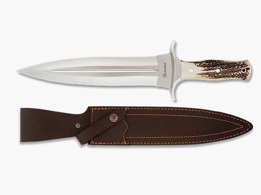 Saufeder hertshoorn grote jacht-dolk met leren schede