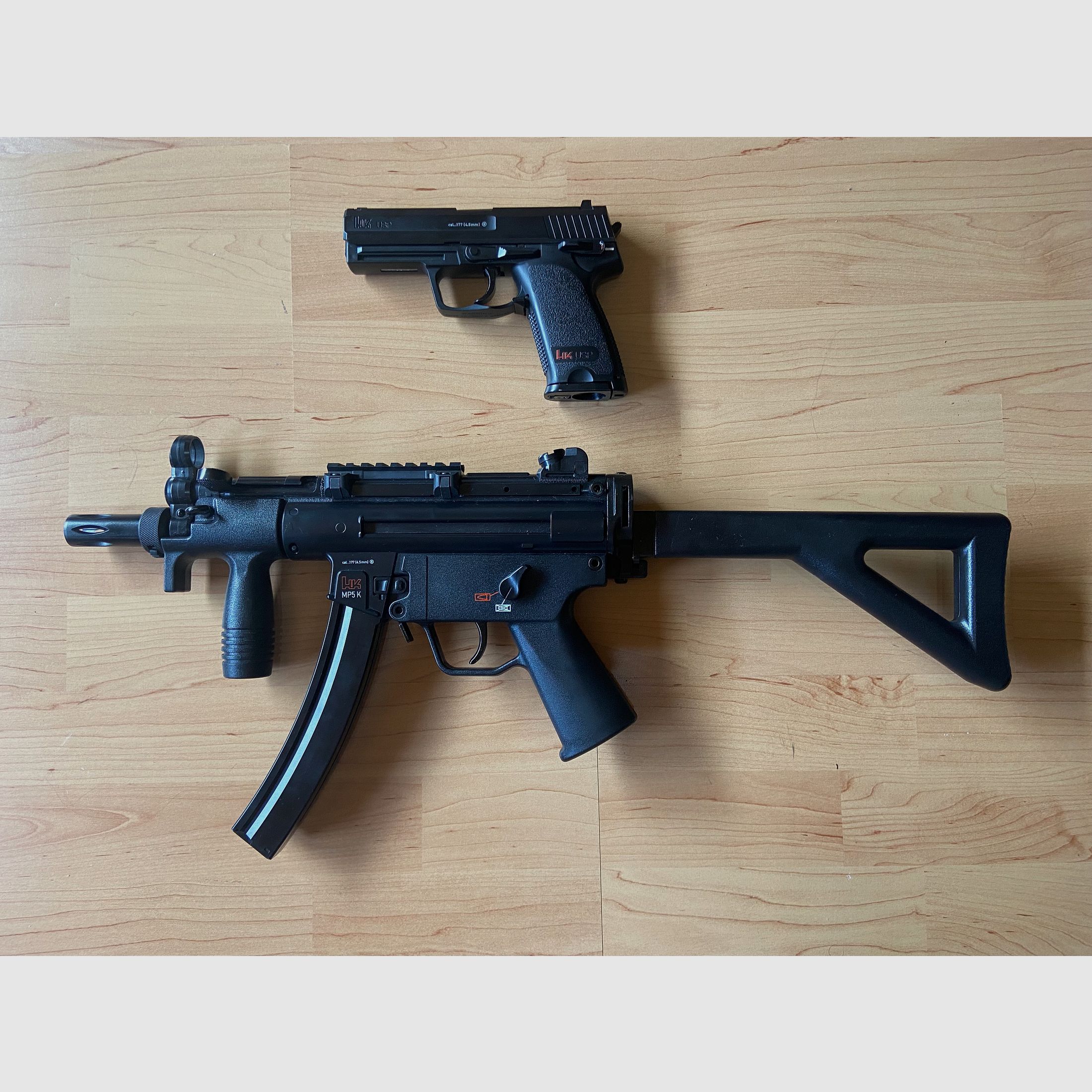 HK USP CO2 Pistole NBB + MP5 K-PDW CO2 GBB 4,5 mm Gebraucht