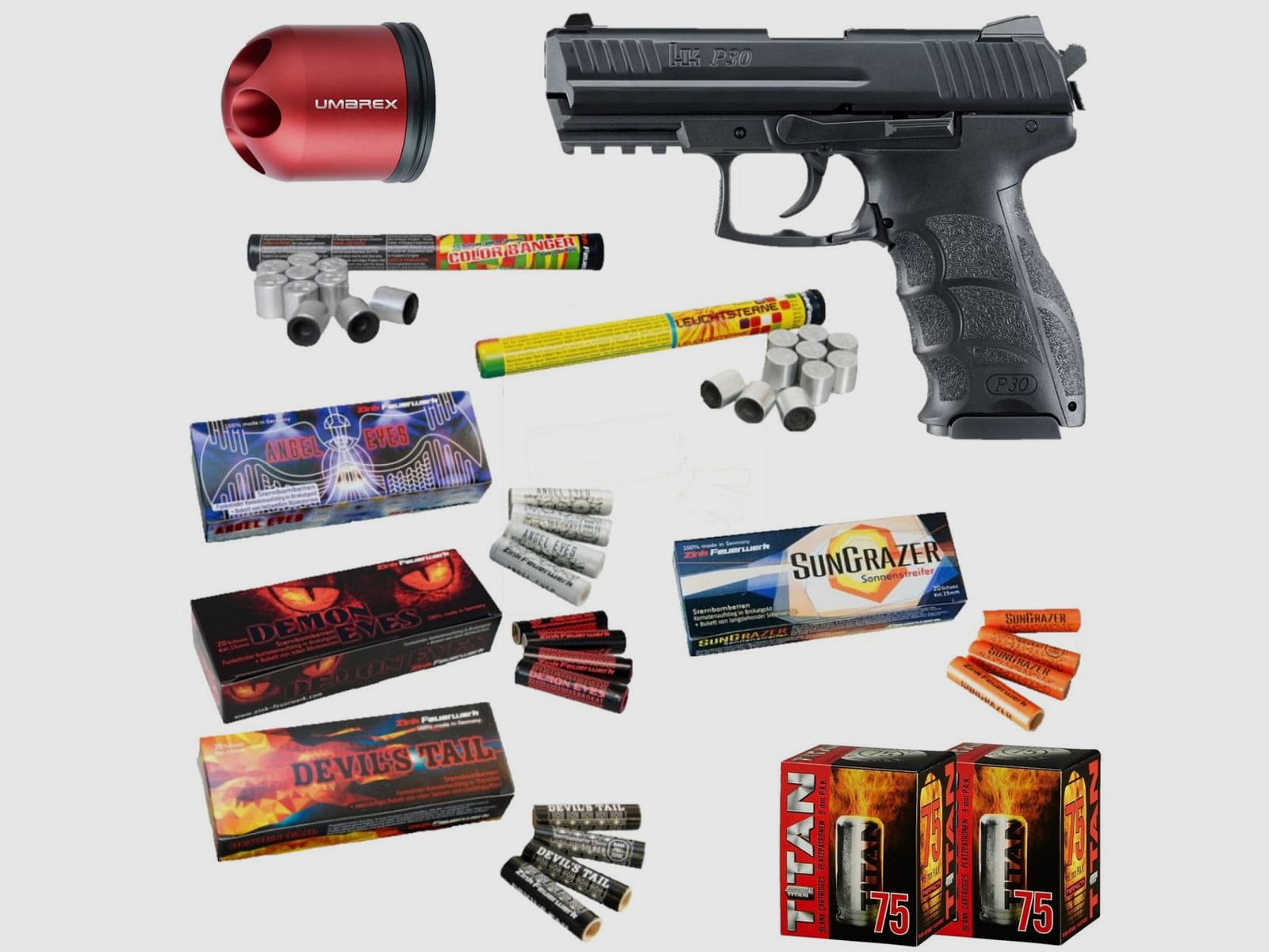 Set di Capodanno Heckler & Koch P30 Pistola a salve 9 mm P.A.K. nera