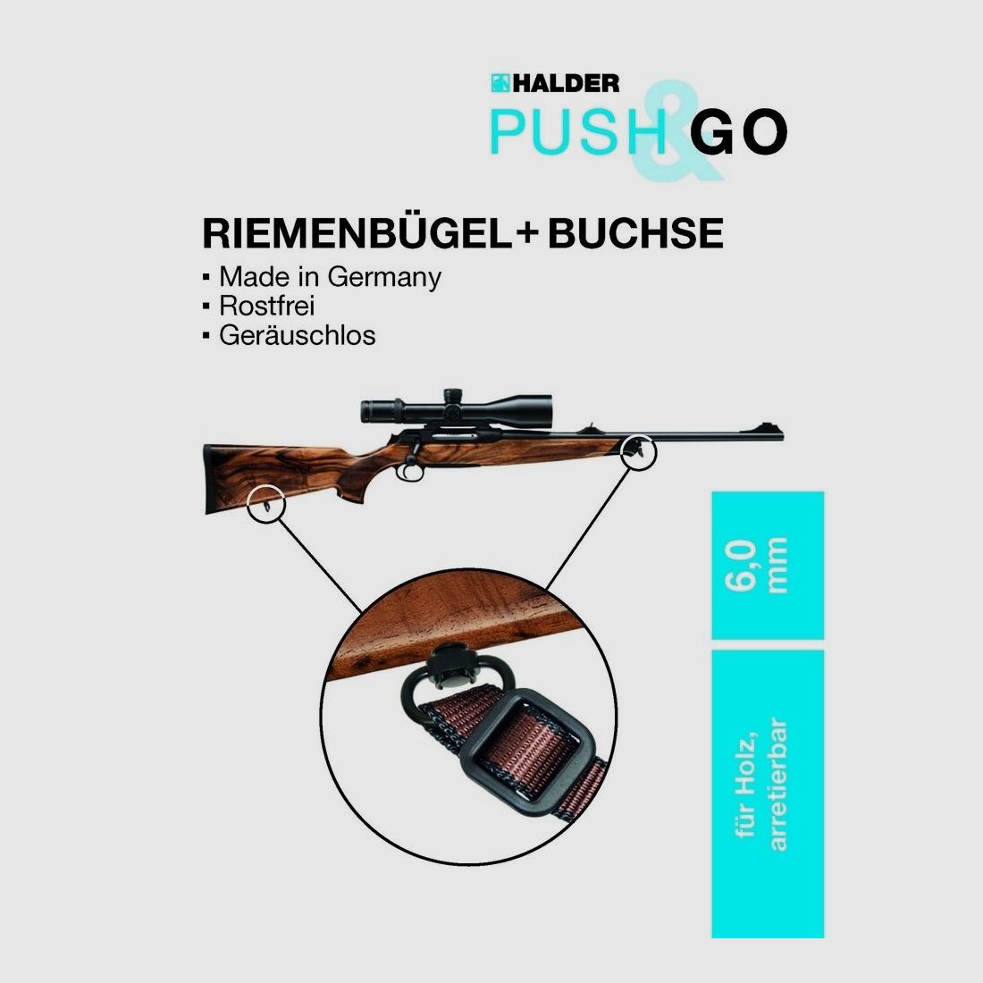 Halder Riemenbügel und Buchse SLIM "Push & Go" für Holzschäfte drehbar, Bild 3 von 4