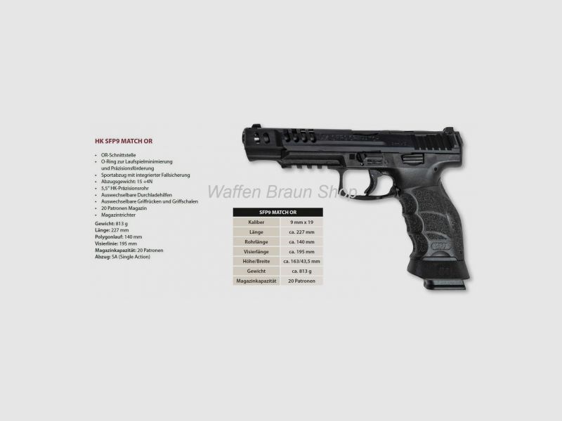 HK-Pistole SFP9-OR Match, Kal. 9 mm Luger, schwarz, inkl. drei 20-Schuss Magazine