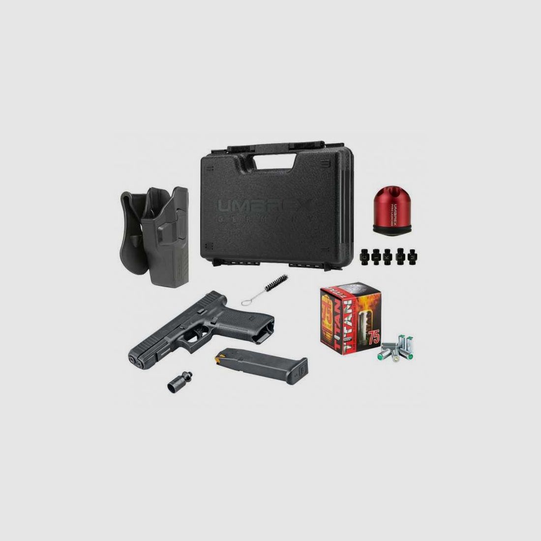 GLOCK 17 Gen5 9mm P.A.K. Set + Holster + Pyro Launcher + 75 Platzpatronen