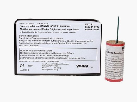 Bengalska latarnia 10-pack czerwona 60 sek.