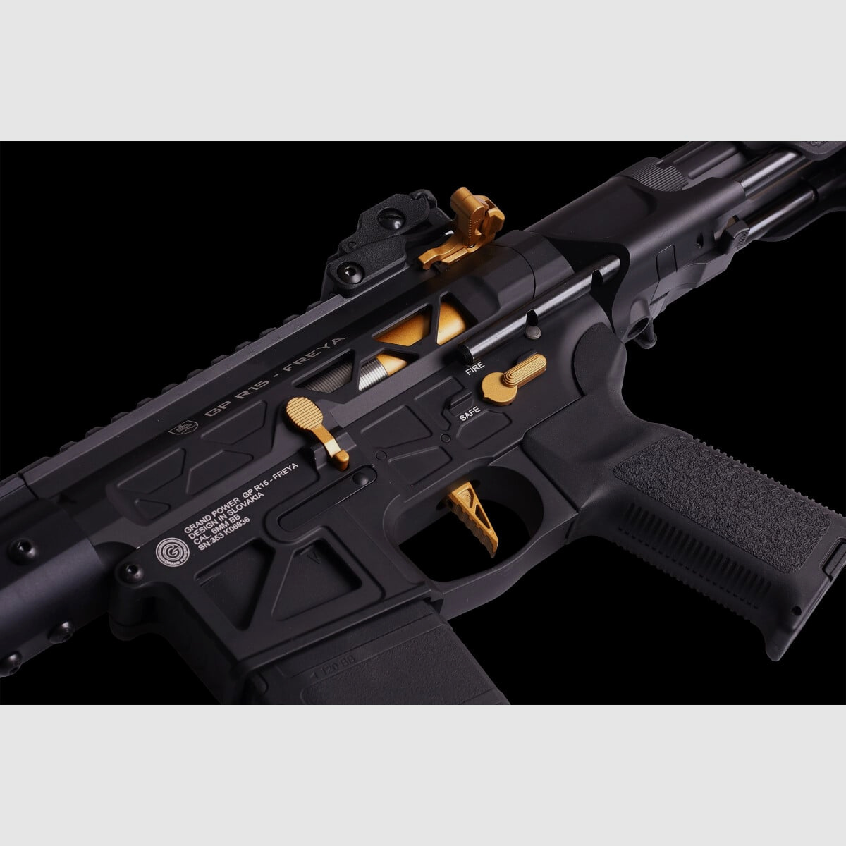 GP R15 FREYA ALPHA Full Skeleton PDW 13" gen.2 M-LOK Czarny/Złoty S-AEG Wolne od 18 lat -F- | Delta Armory