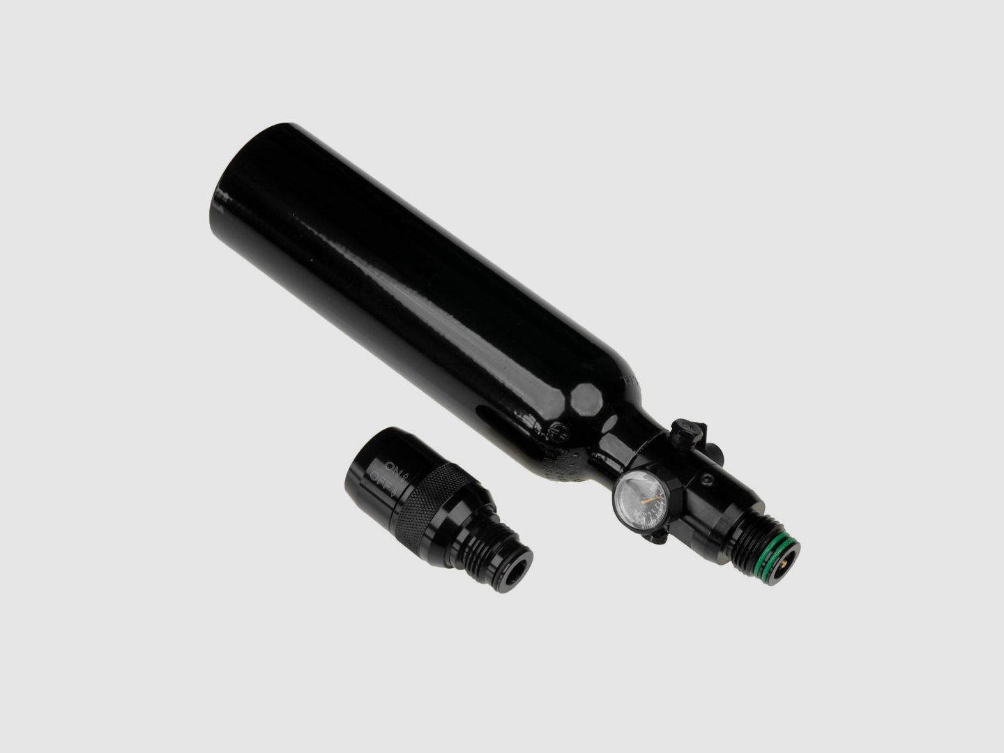 KOMBI | 0,2 LITER HPA Flasche 800 PSI / 1100 PSI + ON/OFF Adapter | SCHWARZ | HPA System | Paintball Markierer | RAM Waffen | FSC Pistol | Valken Milsig M17