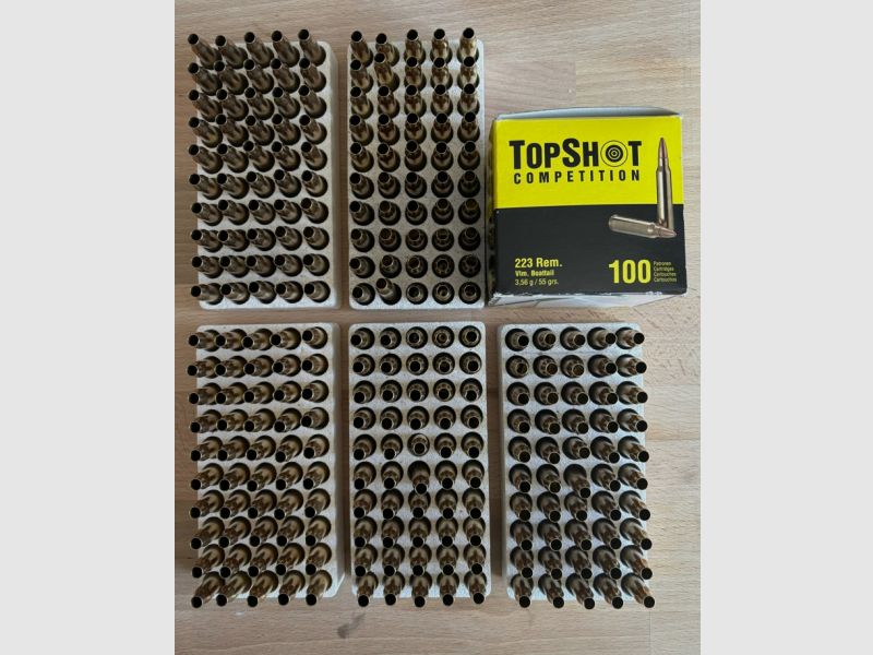 Ideal zum Wiederladen / 250 Hülsen TopShot Competition im Kaliber .223 mit Boxerzündung