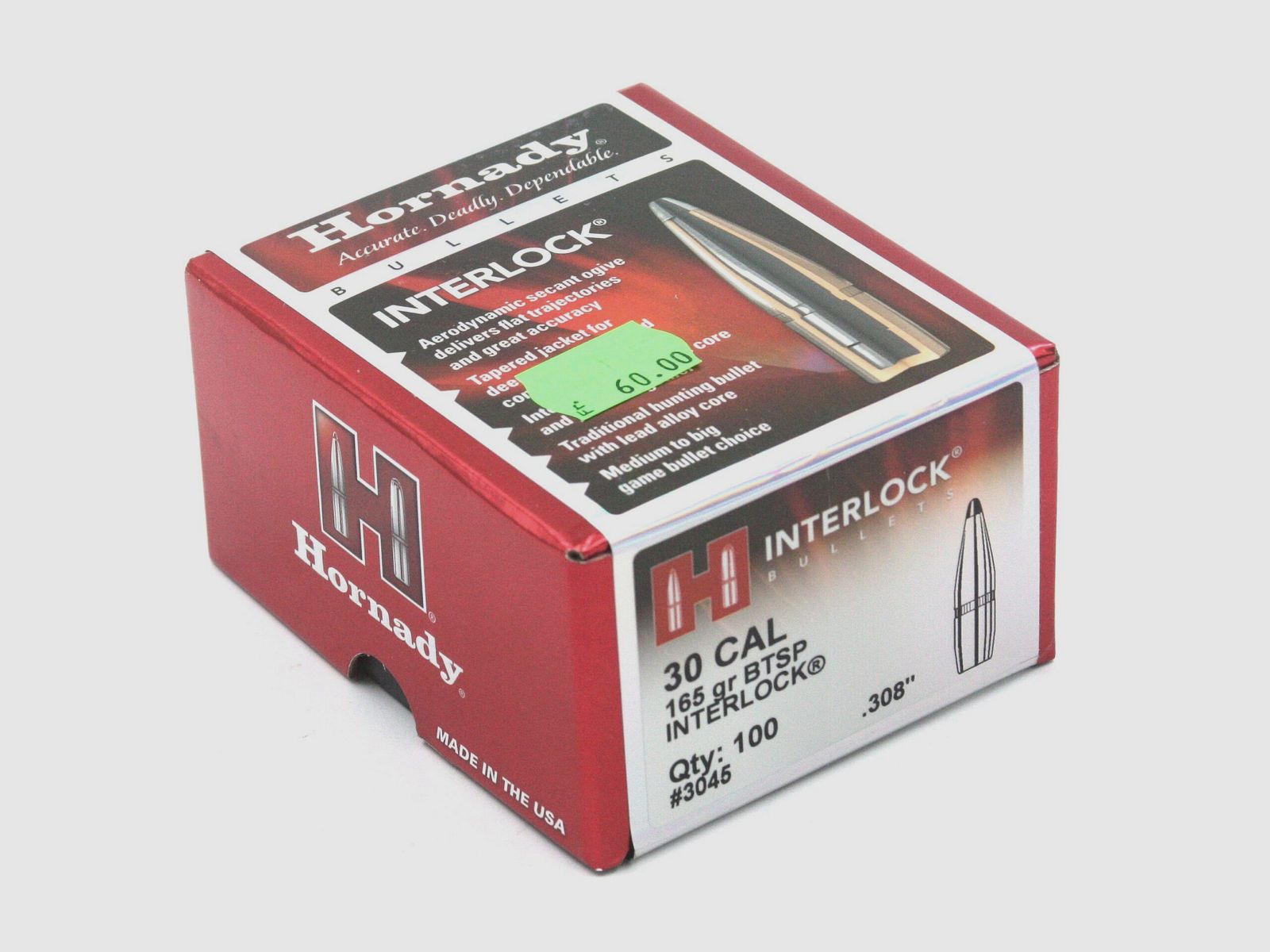 Projectiles de fusil, Hornady .308 Interlock BTSP, 165gr, 100 pcs, .308 Win.