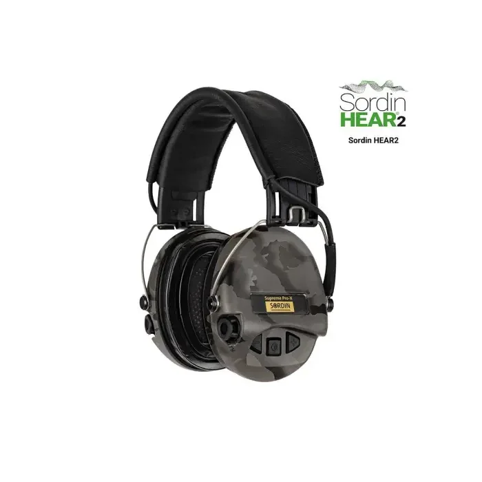 Słuchawki aktywne Sordin Supreme PRO X LED z opaską skórzaną, miseczki Night Camo, wkładki żel. - SOR75302-X/L-15-S