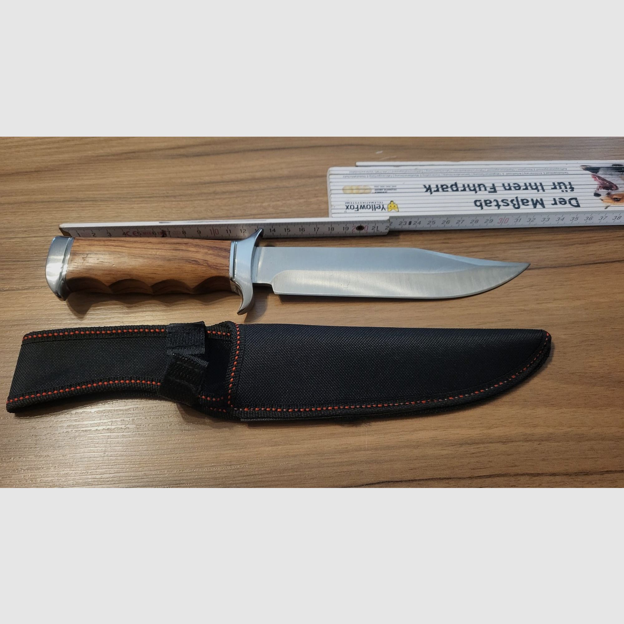 Jagdmesser / Bowie-Messer mit Holzgriff und Scheide