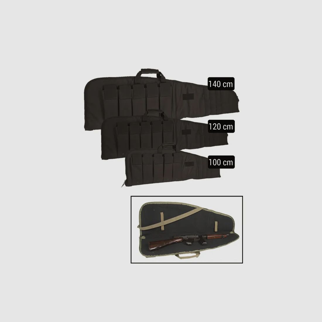 Funda para rifle / funda de rifle con correa de transporte, negra, 120 cm, con dispositivo de cierre