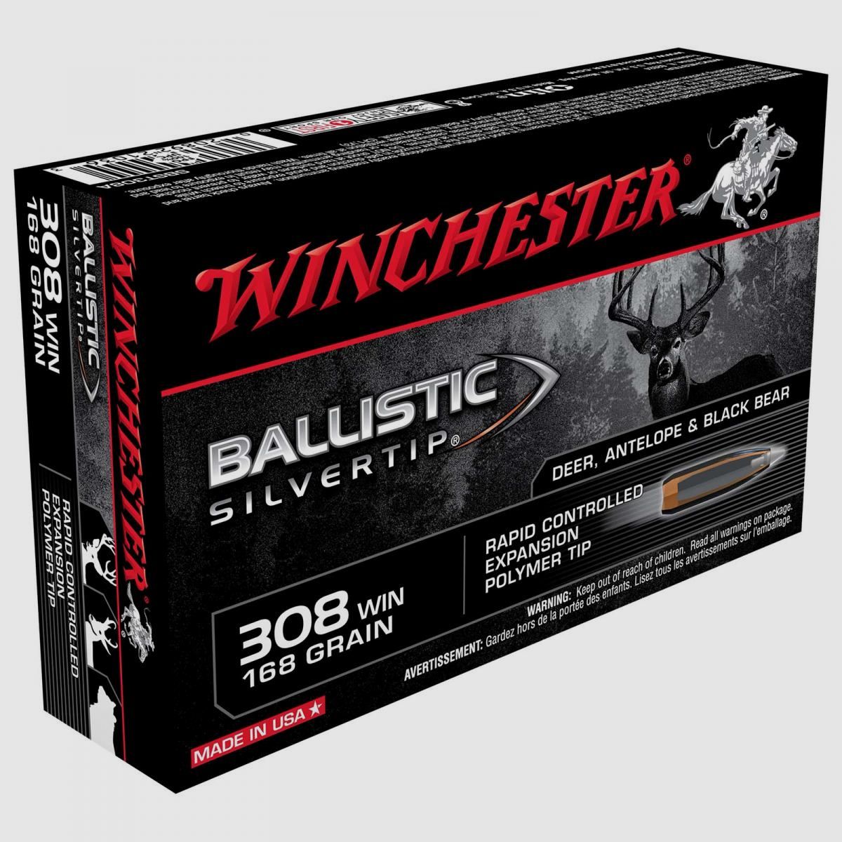 Winchester Ballistic Silvertip .308 Win. 168GR Espansione Controllata Rapida Punta in Polimero 20 cartucce