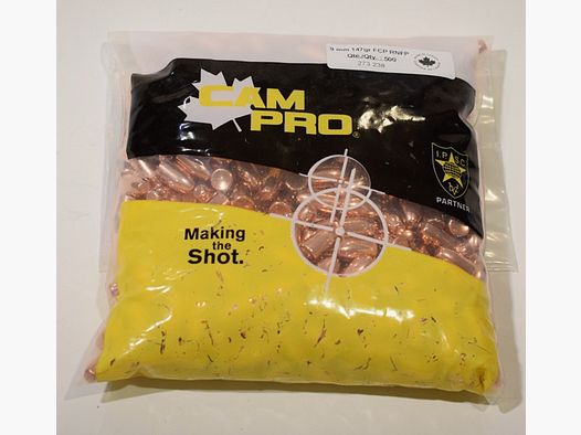 Pack of 500 Cam-pro 9mm (0.355") 147 grains round nose bullets