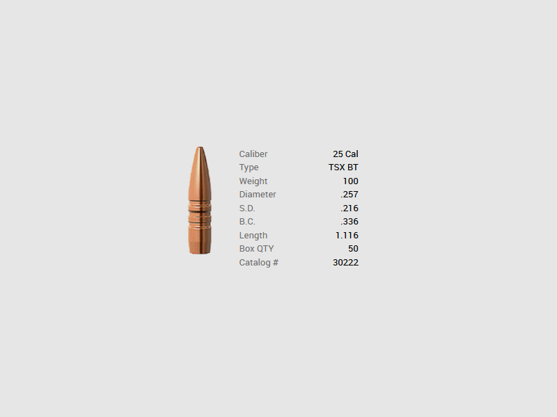 Balle Barnes .25/.257 100GR TSX BT 50 pièces, image 1 sur 2
