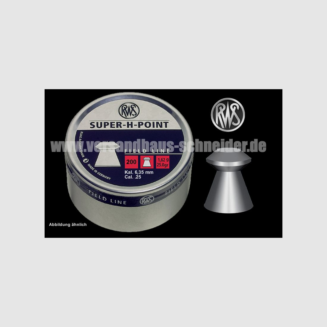 200 StĂĽck RWS Hohlspitz-Diabolo SUPER-H-POINT, Field Target, Kal. 6,35 mm, 1,62g