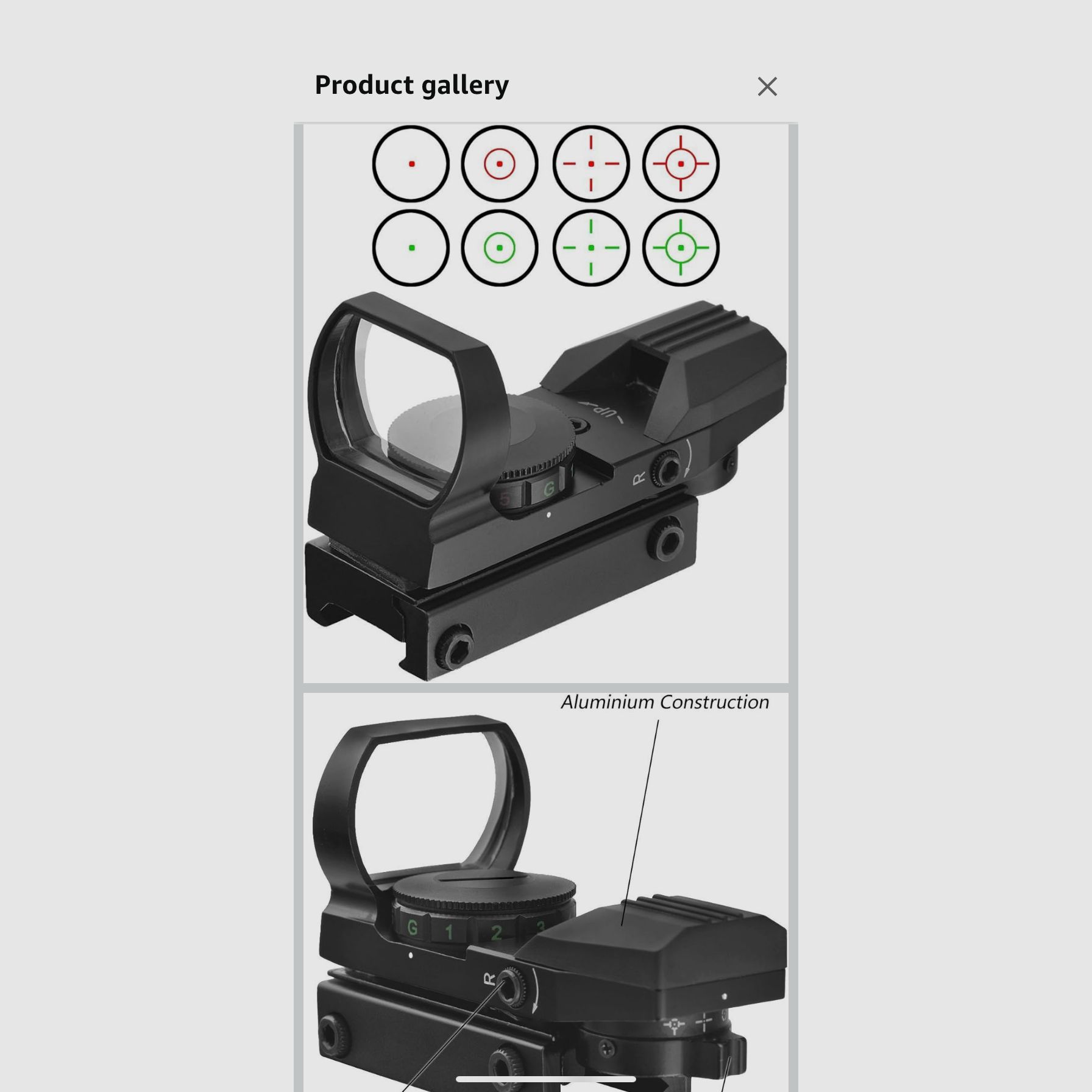 Roodpuntvizier, Roodpuntreflexvizier, Rood-Groen met tactische 4 kruisjes voor 20mm/22mm Weaver- of Picatinny-rails systemen