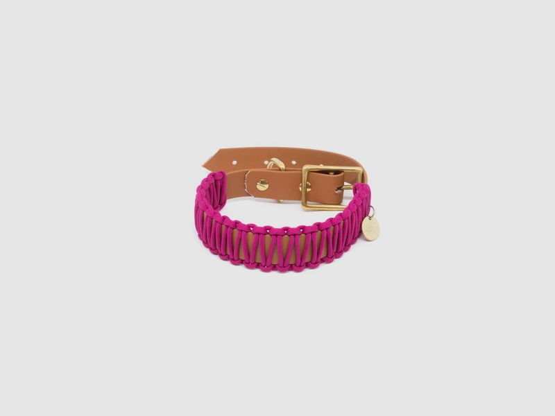 Collar de estilo cabaña Biothane Paracord 'cognac/fuchsia'