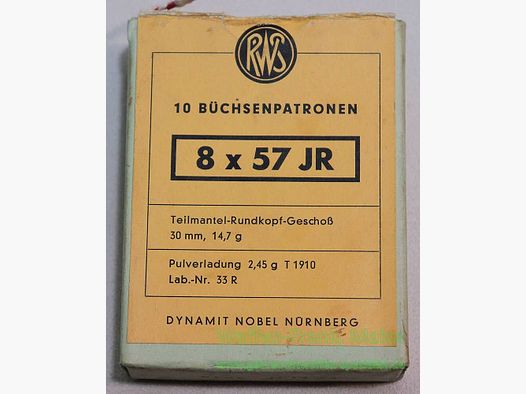 RWS (WZd.Fa.Rottweil) Büchsenpatronen 8x57JR 14,7 g TMR