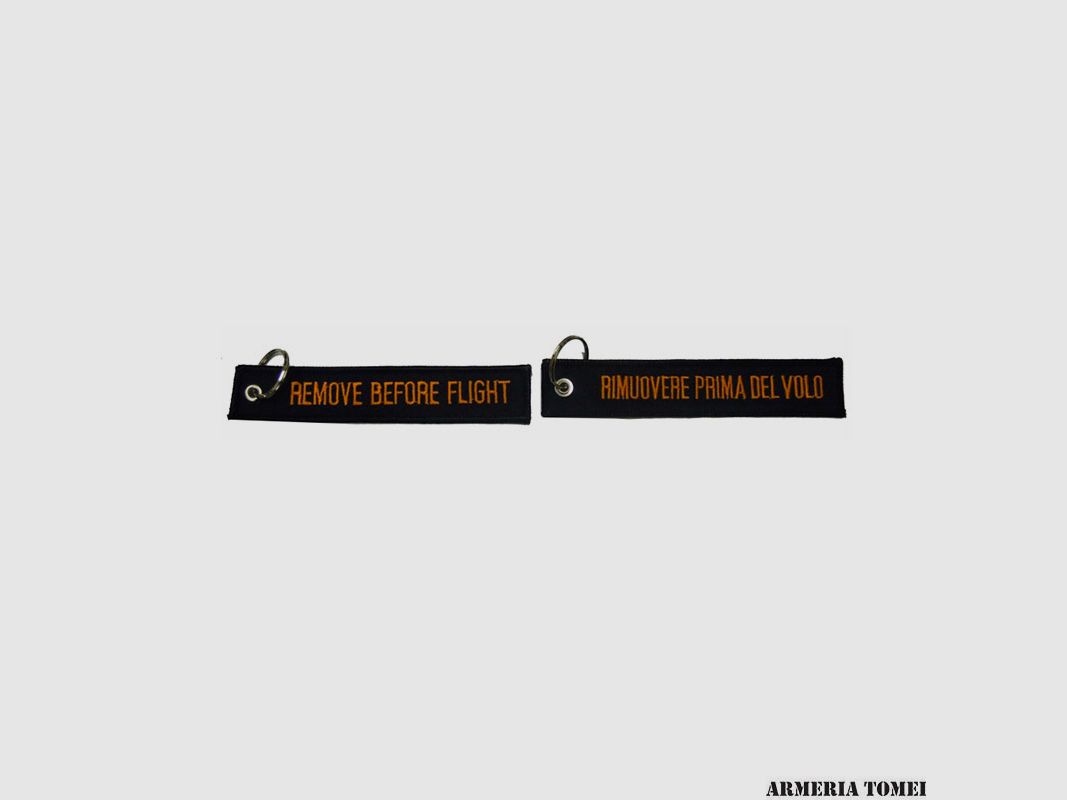 SCHLÜSSELANHÄNGER STOFF REMOVE BEFORE FLIGHT SCHWARZ-ORANGE