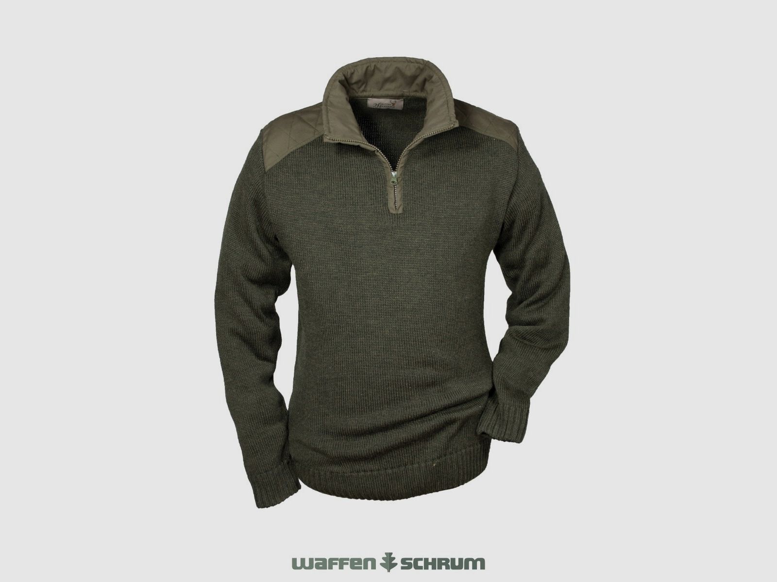 Hubertus Pullover Stehkragen m. Besatz  Oliv-Braun