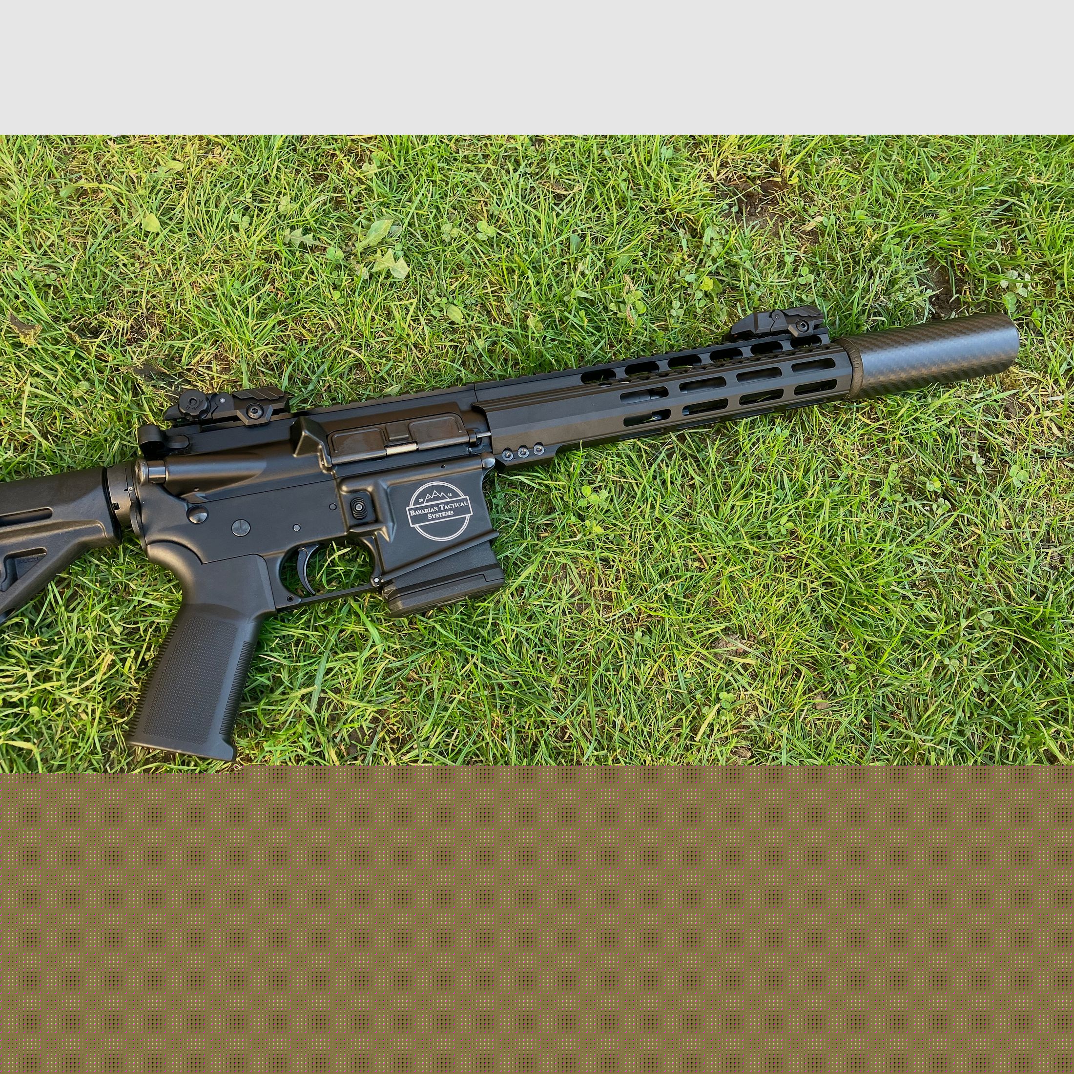 AR15 or AR interchangeable system in the calibers .223Rem, 9mm Luger, .300 AAC Blackout, .450 Bushmaster, 6.5 Grendel from BTS Bavarian Tactical Systems