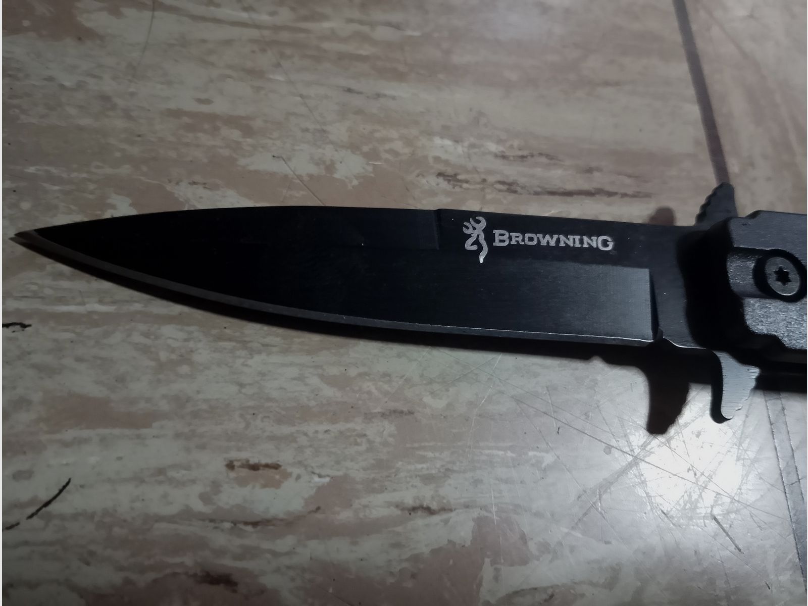 Neues Browning Messer Stainless Steel Knife Schwarz stabiles Klappmesser mit Spitze zum Scheiben einschlagen 