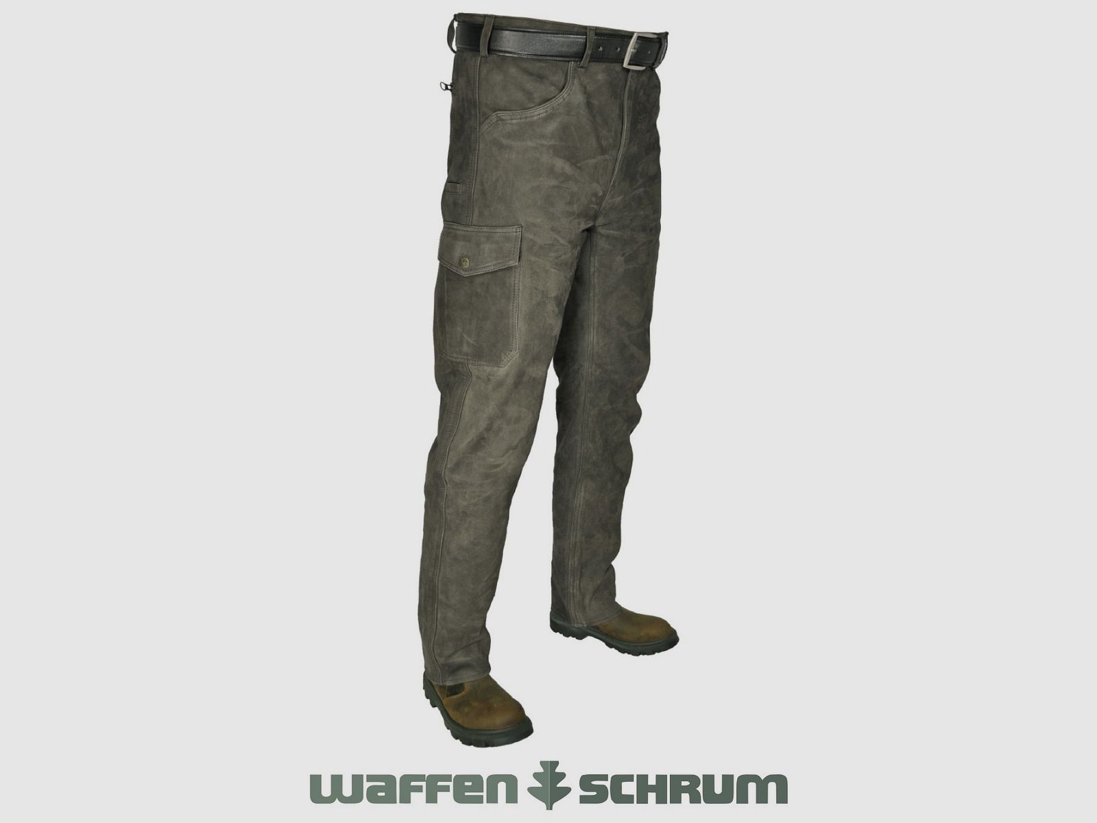 Hubertus Lederhose Trapper Dunkel Oliv