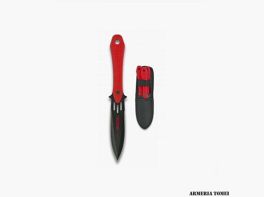 CUCHILLO – ALBAINOX – JUEGO DE 3 CUCHILLOS DE LANZAMIENTO MANGO ABS ROJO CON FUNDA 18,9 cm