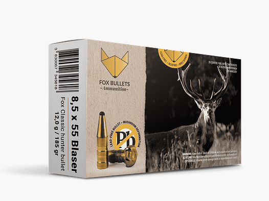Fox Bullets Classic Hunter 8,5x55 Blaser 12,0 g / 185 gr bleifreie Munition – 20 Patronen