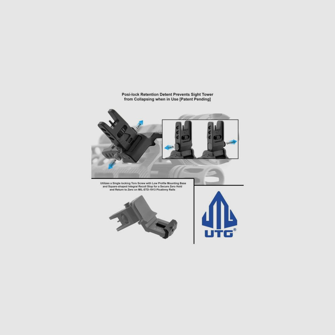 UTG Accu-Sync AR15 guidon à 45 degrés MT-745, image 3 sur 3
