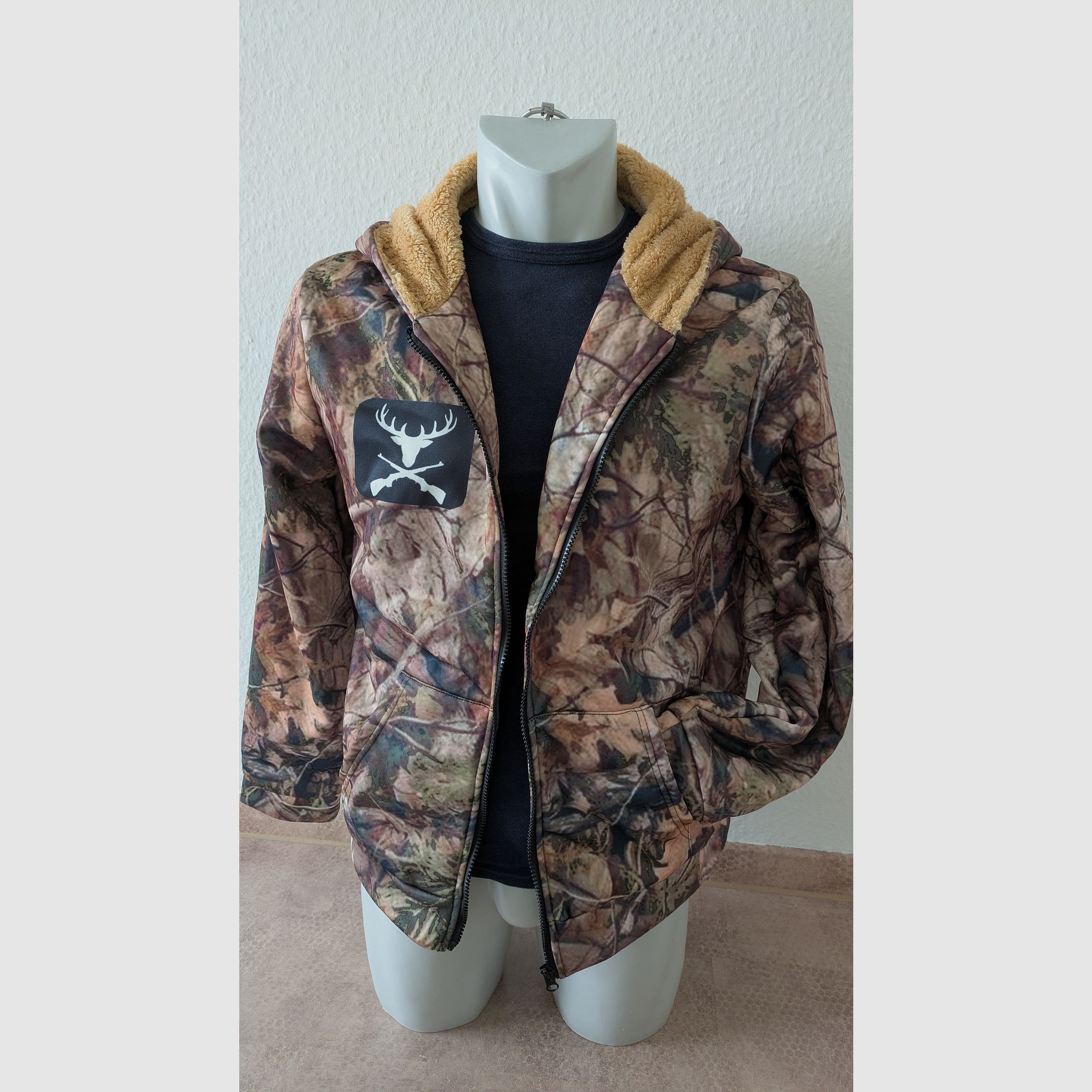 Gr. M Waldtarn Camouflage Kapuzen Jacke Hoodie mit Plüsch