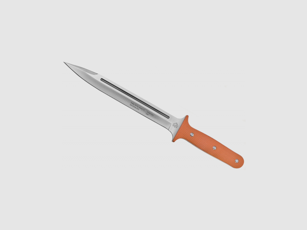 PUMA XP pig sticker 15 Abfangmesser Orange G10 mit Fischhaut Kydex Scheide