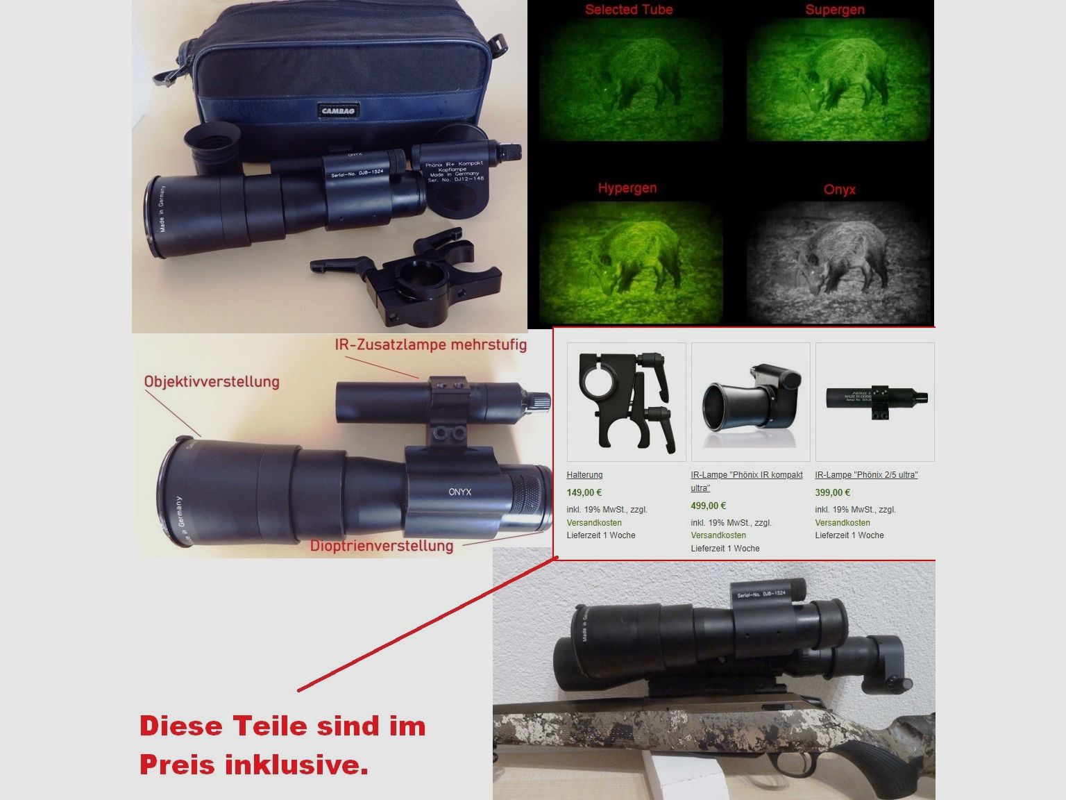 Jahnke appareil de vision nocturne DJ-8 Onyx tube d'image haute performance 7,5x56 en excellent état