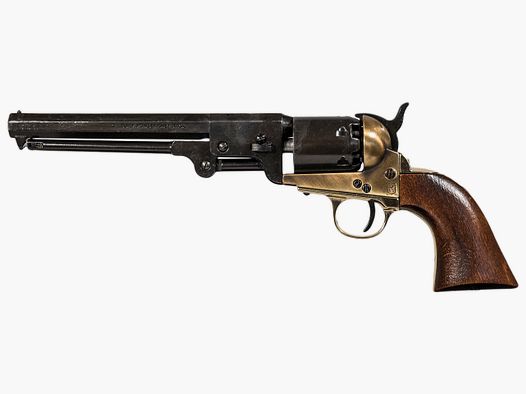 Deko Perkussionsrevolver Kolser Colt Navy 1851 schwarz messing Holzoptikgriffschalen