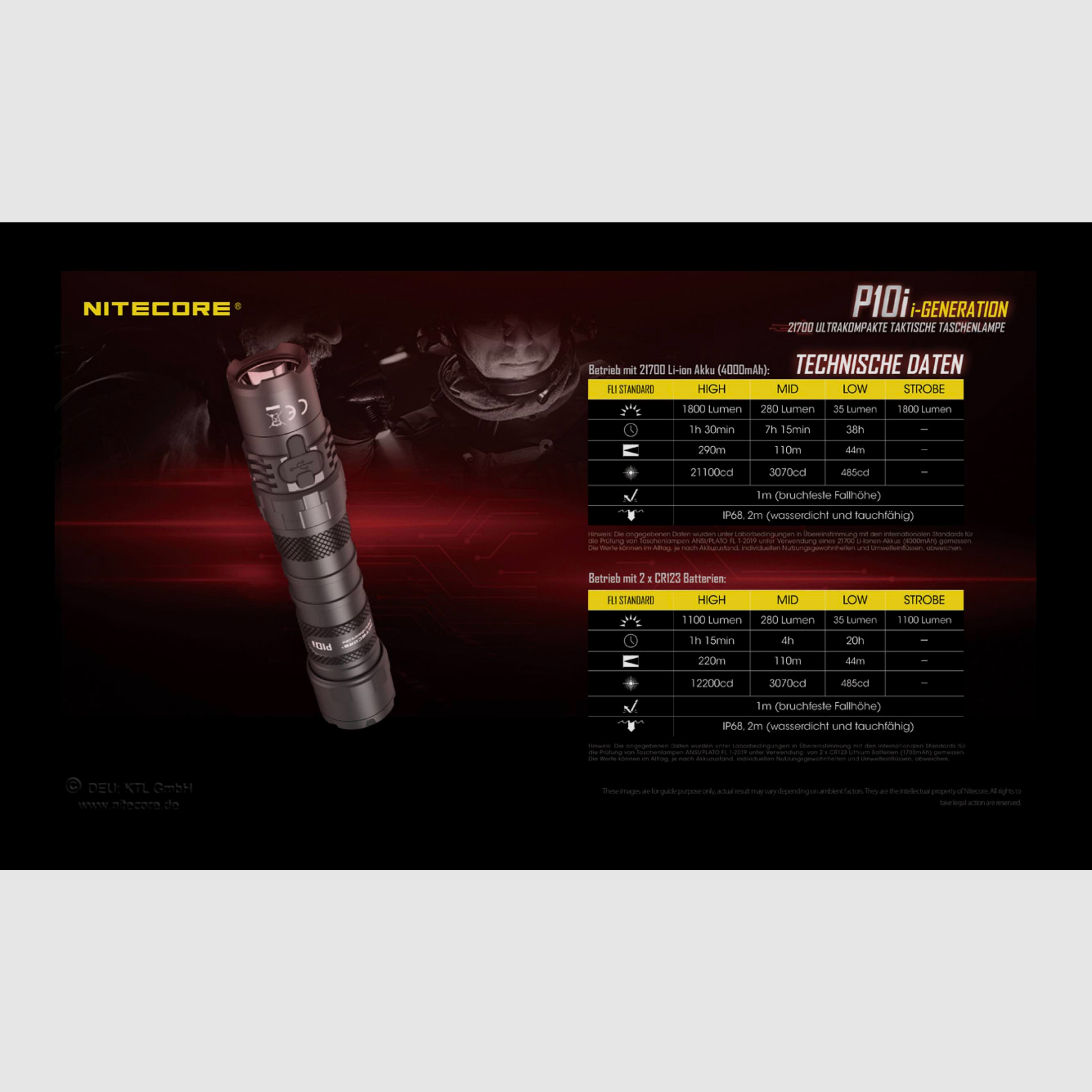 Nitecore P10i taktische LED Taschenlampe 1800 Lumen