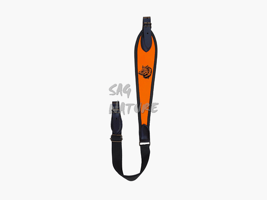 SAG NATURE – BRETELLA/TRACOLLA ORANGE FLUO PER CARABINA CON ANTISCIVOLO E RICAMO CINGHIALE