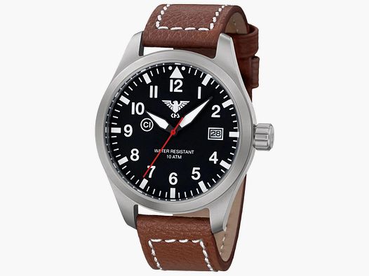 KHS Armbanduhr Airleader Steel Büffellederband