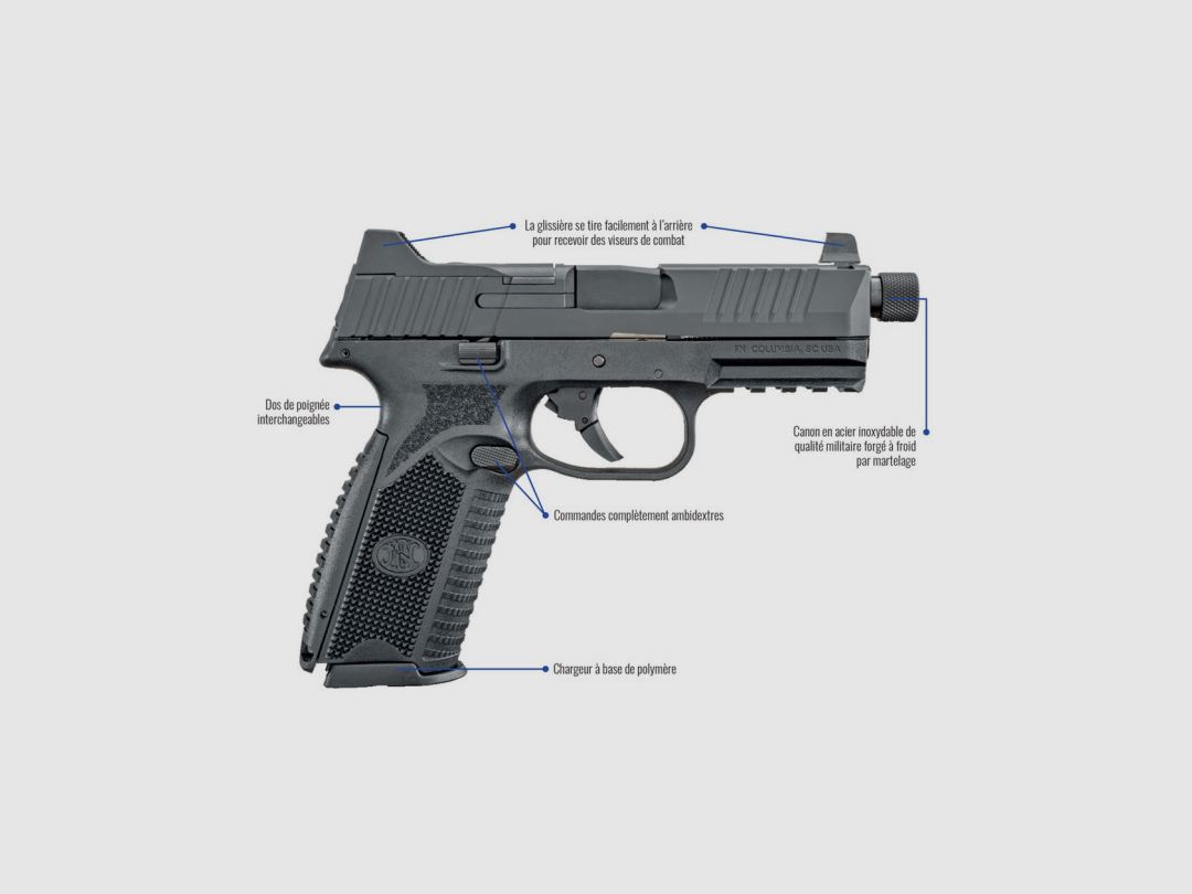 PISTOLET FN HERSTAL 509 TACTICAL BLACK CAL.9x19 FILETÉ OPTIC READY - CATEGORIE B, image 4 sur 7
