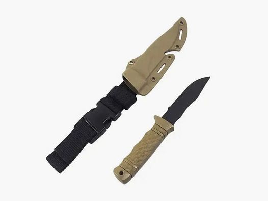 Cuchillo de entrenamiento "Curved" con funda color bronce