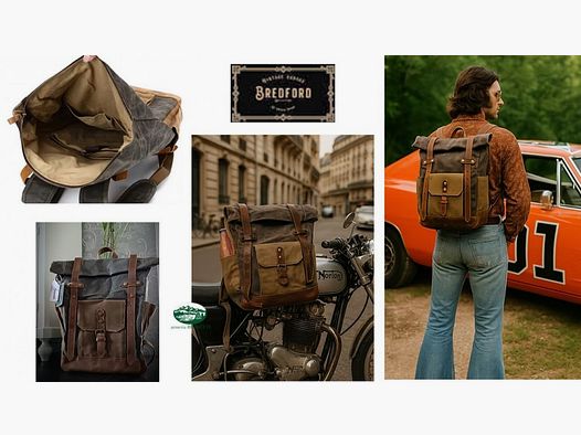 BREDFORD Zaino Crockett Wax colore otter green/tan con inserti in cuoio