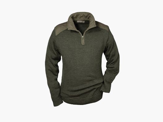 Hubertus Pullover Stehkragen m. Besatz Oliv-Braun