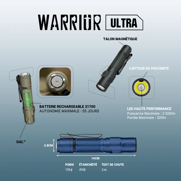 Olight Warrior Ultra | Lampe Tactique Rechargeable Professionnelle 2500 Lumens, image 2 sur 2
