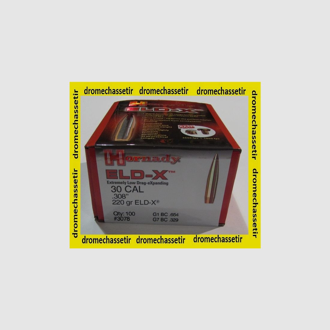 Box mit 100 Geschossen Hornady, Kal. 308, ELD-X, 220 grains, Ref. 3078