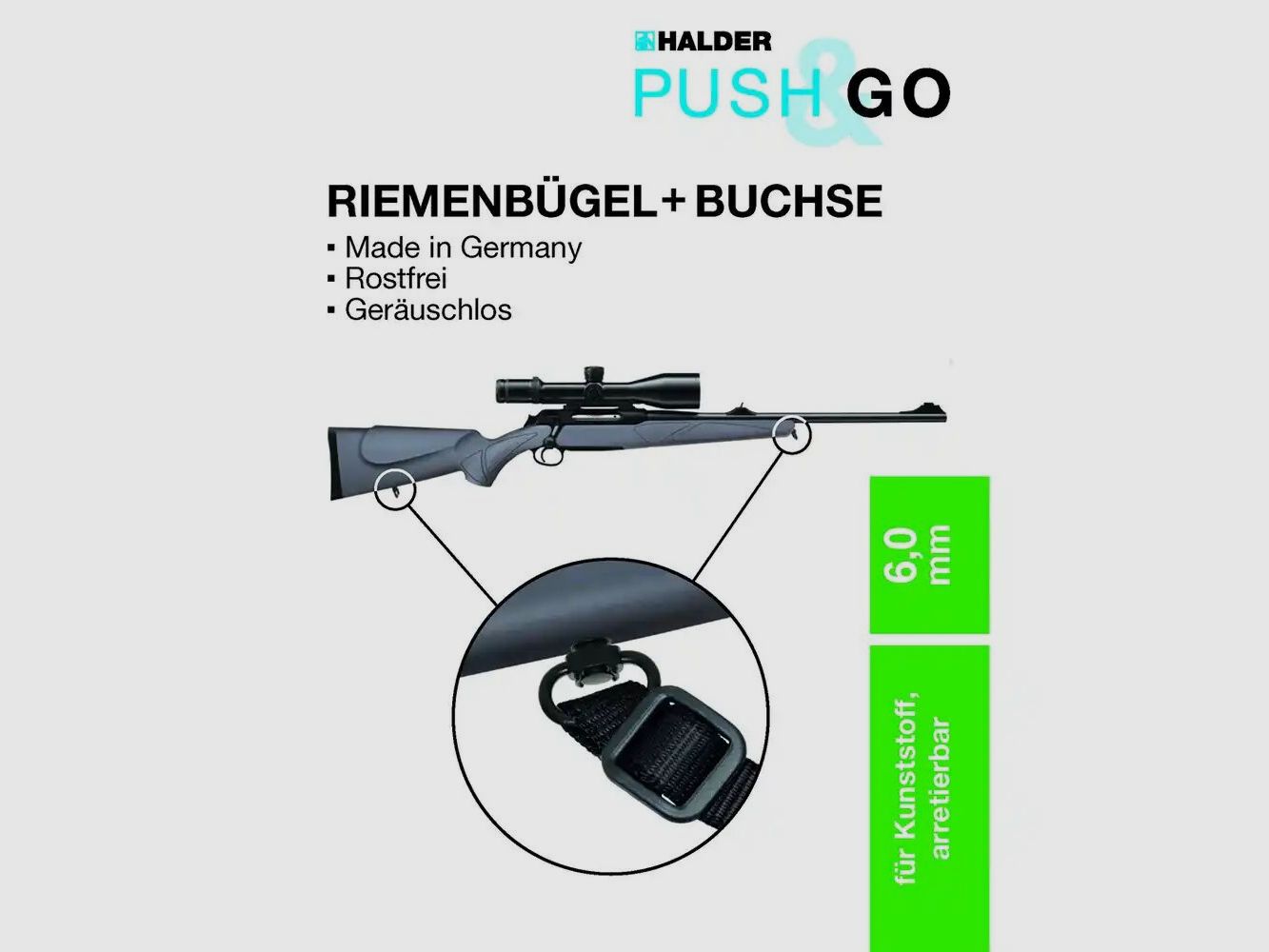 Soporte de correa Halder y casquillo Slim "Push & Go" para mangos de plástico