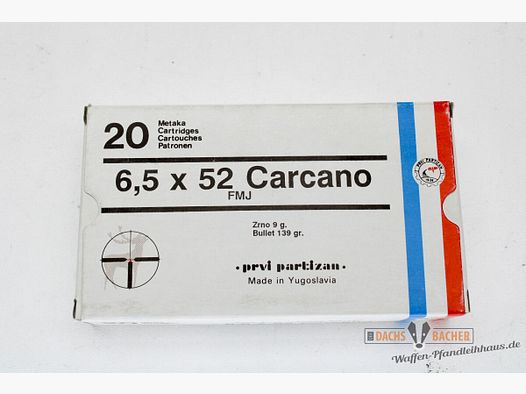 PPU Privi Partizan 6,5x52 Carcano 9,0g/139gr FMJ BT 20 Schuß alte Verpackung