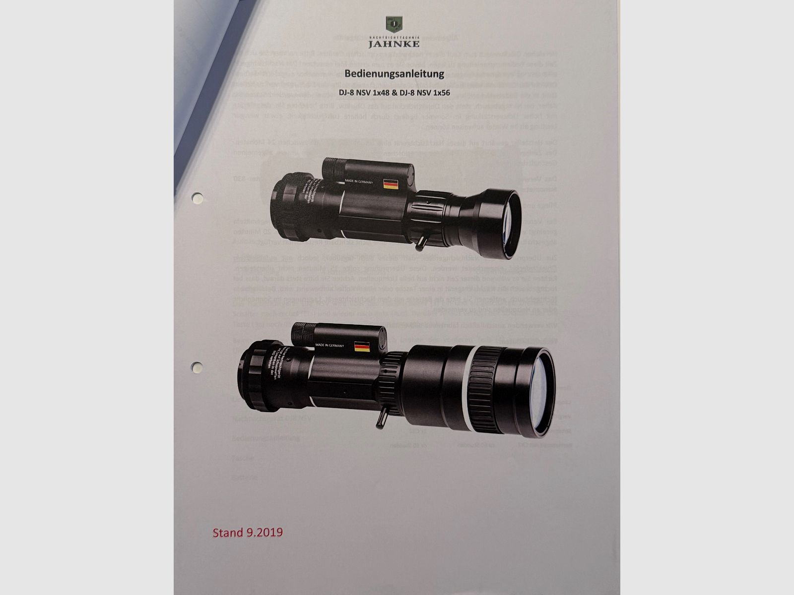 Nachtsichtgerät Jahnke DJ-8 NSV 1x56 – Komplett-Set, Top Zustand
