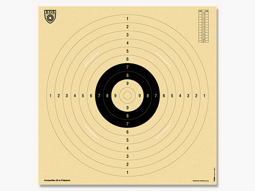 100 x Zielscheibe BDS Scheibe Nr. 9. Pistole 25m/MD 55x55cm gesch 200g/m2 chamois Schießscheibenkart