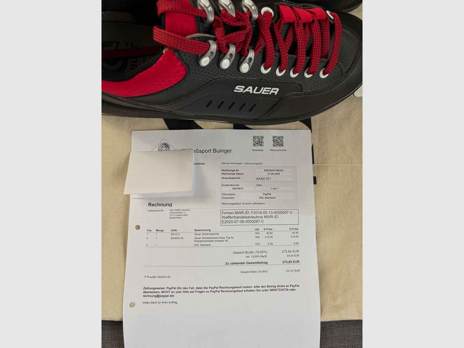 Sauer Schießschuhe Easy Top für Pistole Größe 45