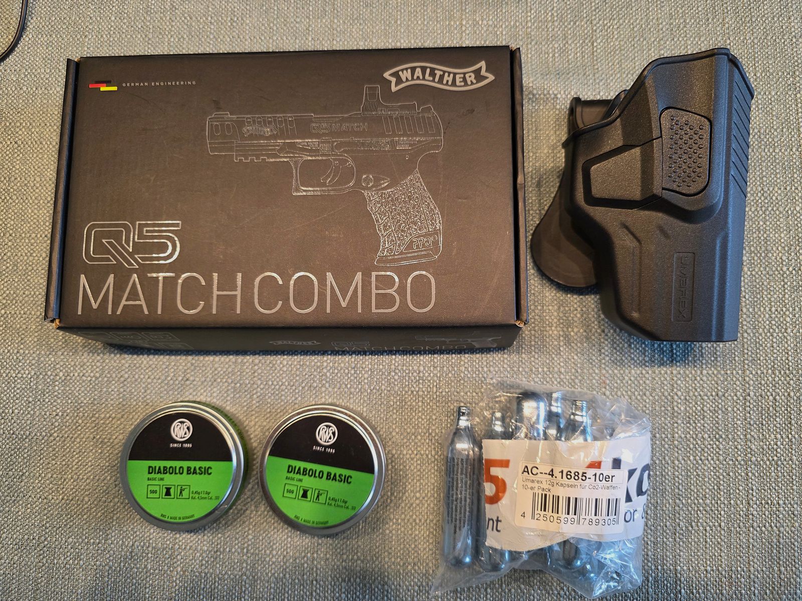 Walther Q5 Match 5" Combo Set Tungsten Gray - Pistola Blowback Co2 4,5 mm Diabolo con accesorios, imagen 1 de 9