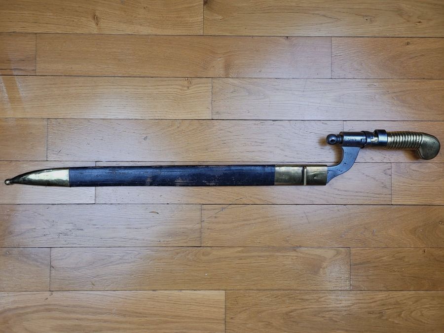 Seltene Bajonett „Poncharra“ 1. Modell – Büchse der Tirailleure 1837 – eine der + seltensten französischen Bajonette mit Futteral(!) Ausgezeichneter Zustand, Bild 2 von 24